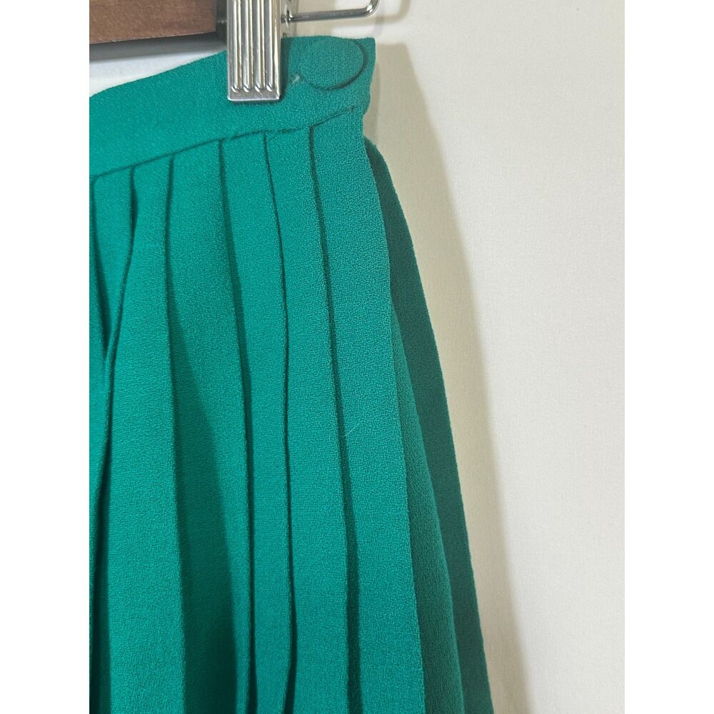 Claude Bert Vintage Green Fully Lined Pencil Skirt Size S Asymmetrical Pleats - Picture 4 of 5
